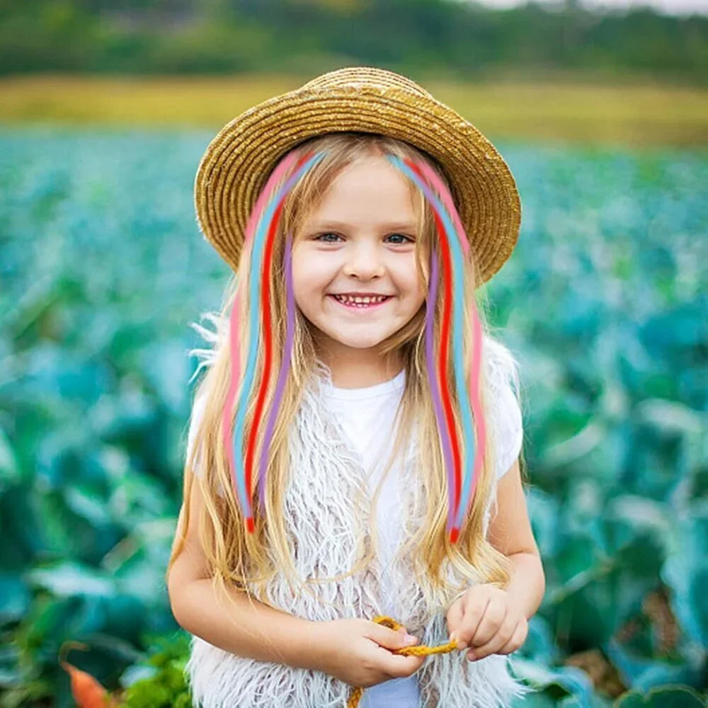 48 Pack Hair Accessories for Girls, Colored Hair Extensions for Kids Nylon Rainb